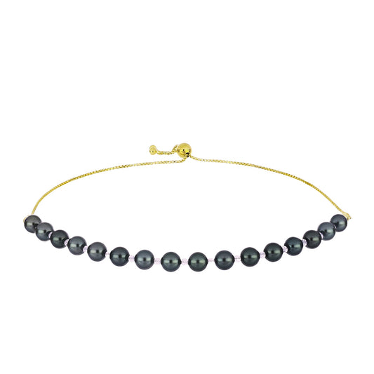 Pulsera de Plata Bañada en Oro con Perla de río Tahiti verde ilusión