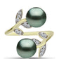 Anillo de Plata Bañada en Oro con Perla de río Tahiti verde ilusión y Topacio Blanco