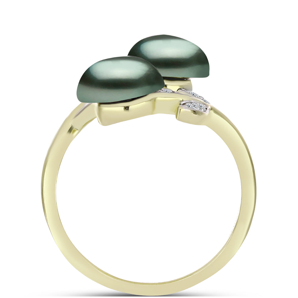 Anillo de Plata Bañada en Oro con Perla de río Tahiti verde ilusión y Topacio Blanco