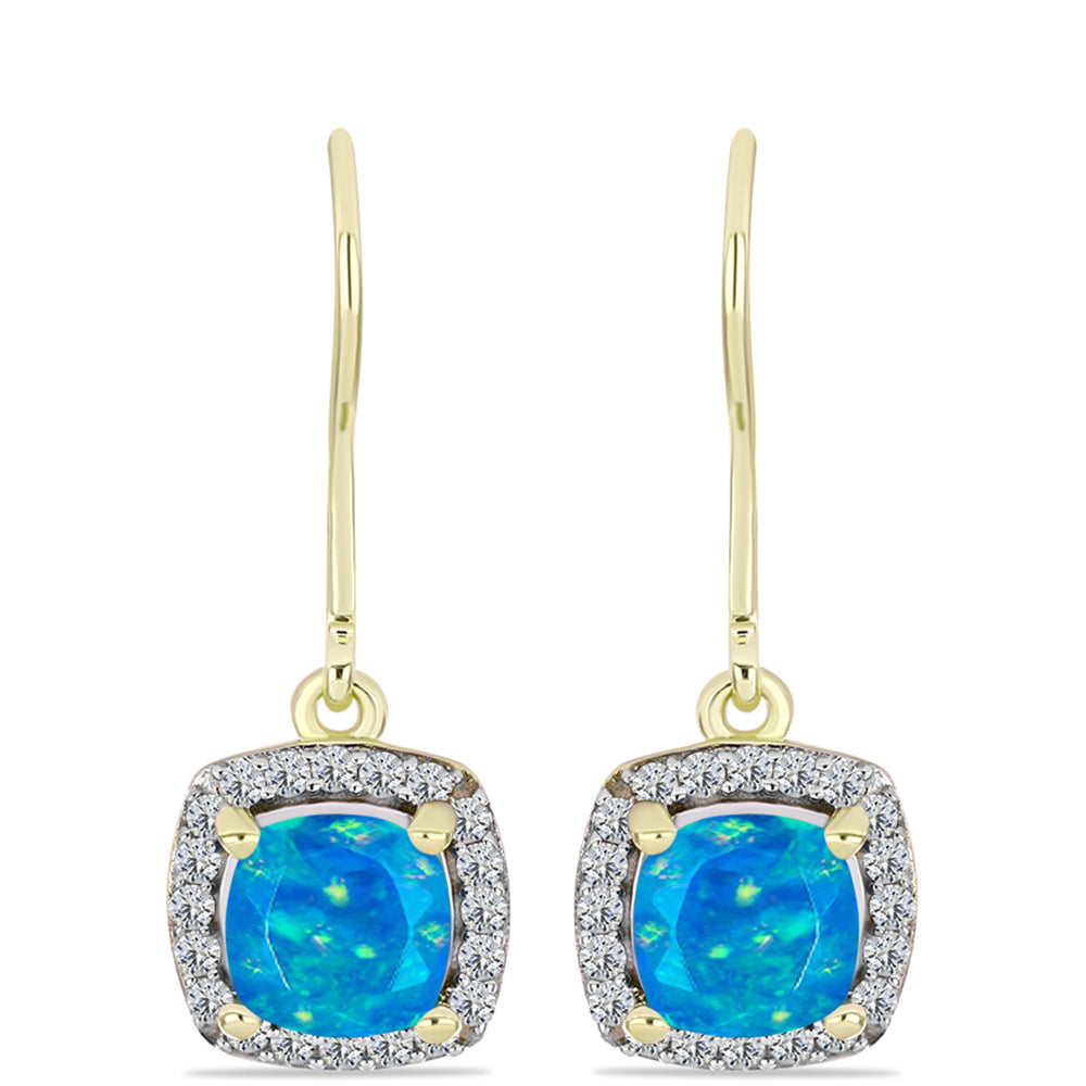 Pendientes de Plata Bañada en Oro con Ópalo Azul Paraiba de Etiopía y Topacio Blanco