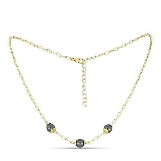 Collar de Plata Bañada en Oro con Perla de río Tahiti verde ilusión