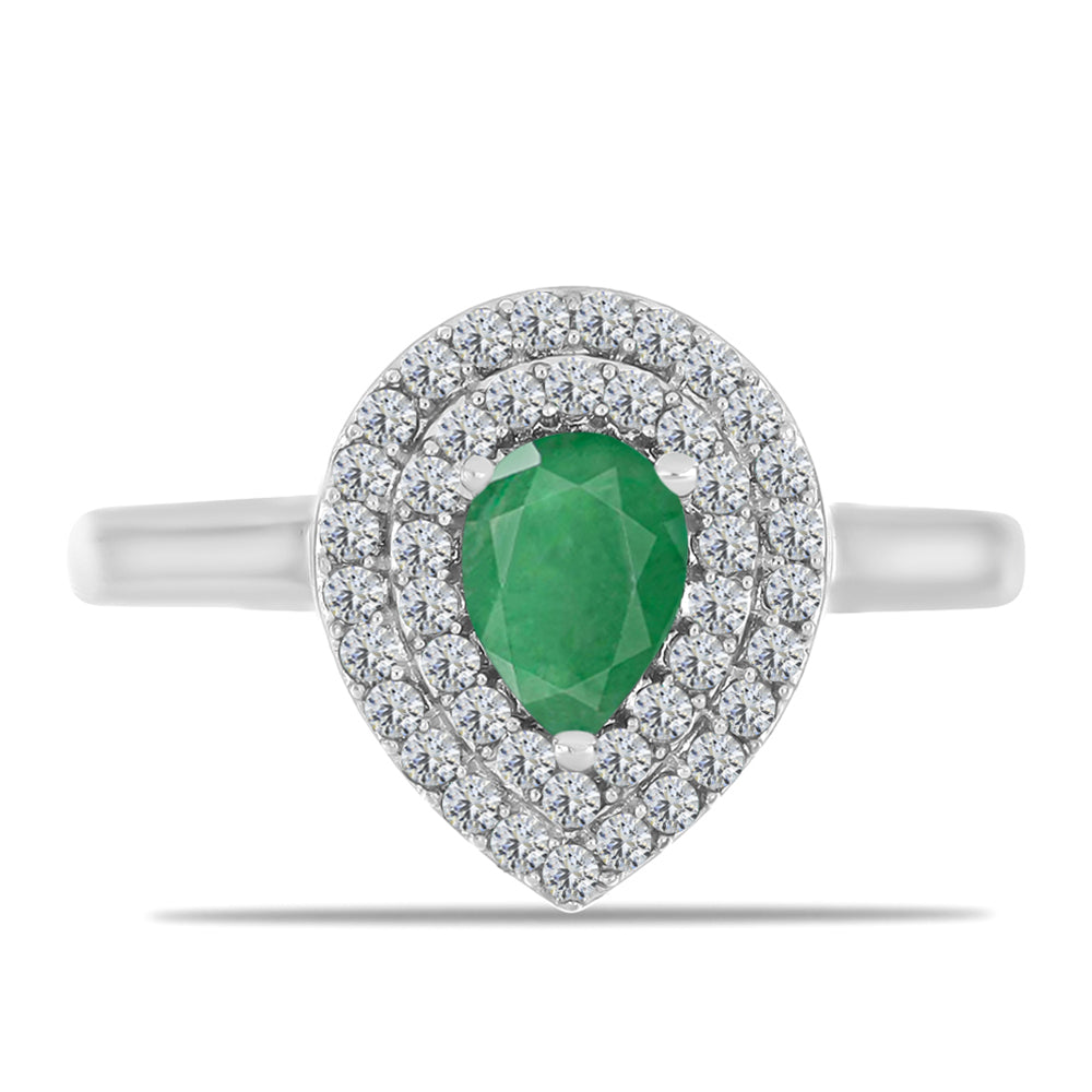 Anillo de Plata con Esmeralda de Brasil y Topacio Blanco