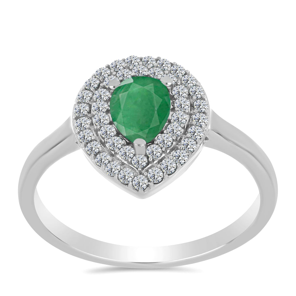 Anillo de Plata con Esmeralda de Brasil y Topacio Blanco