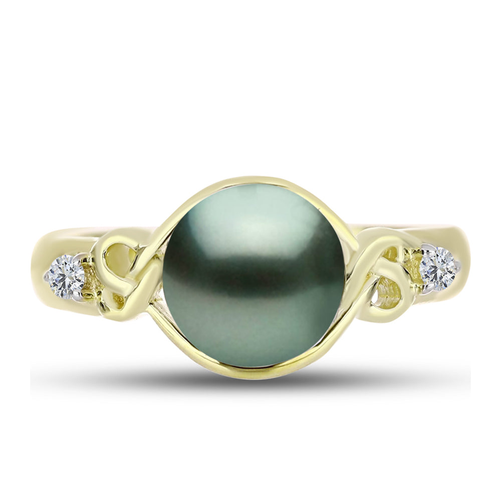 Anillo de Plata Bañada en Oro con Perla de río Tahiti verde ilusión y Topacio Blanco 1 