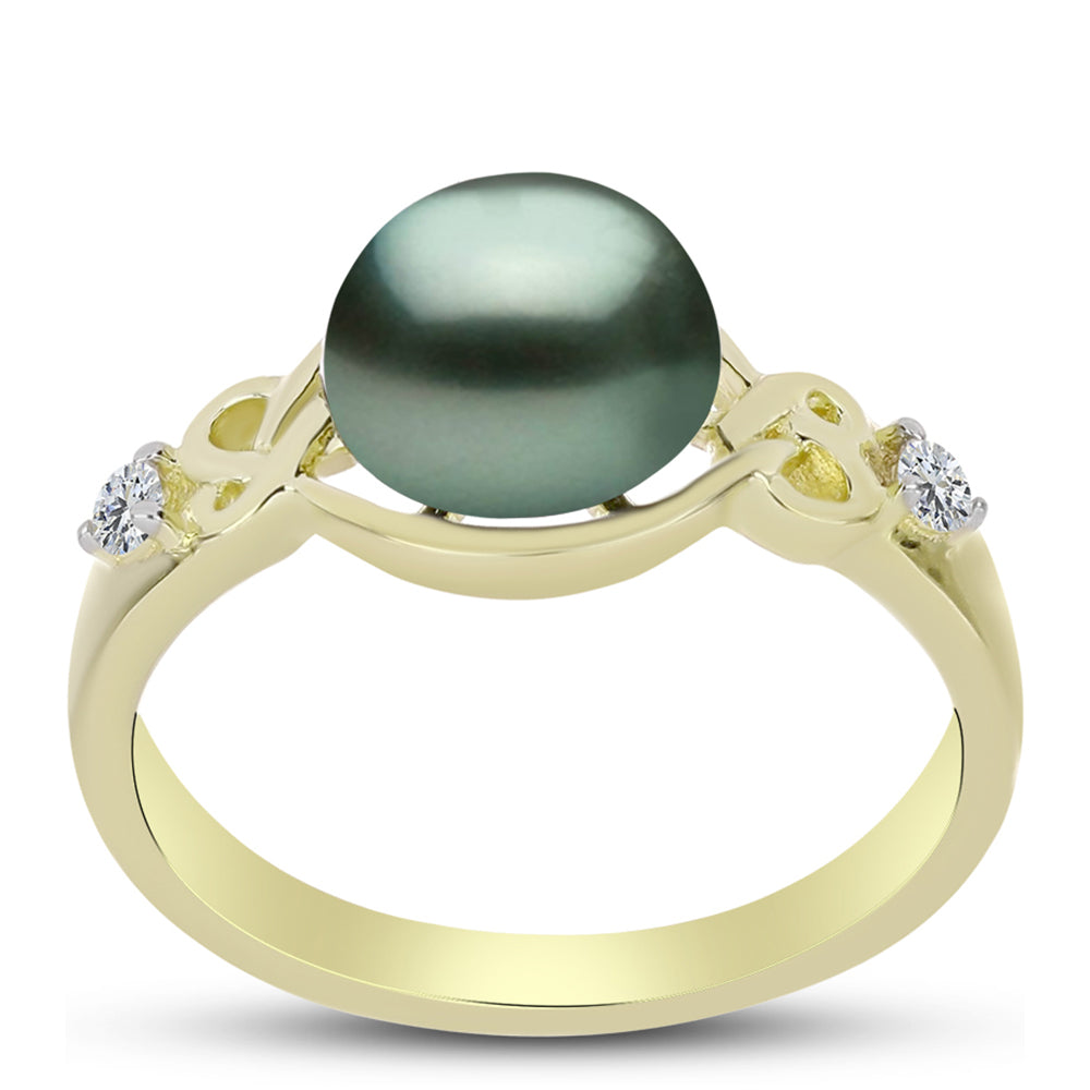 Anillo de Plata Bañada en Oro con Perla de río Tahiti verde ilusión y Topacio Blanco 3 