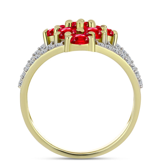 Anillo de Plata Bañada en Oro con Ágata Roja y Topacio Blanco