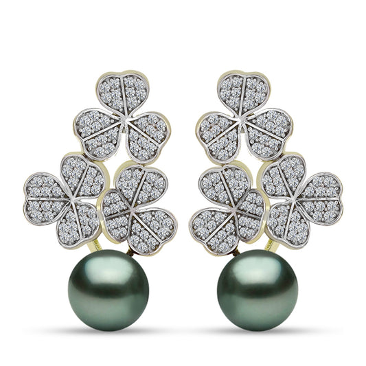 Pendientes de Plata Bañada en Oro con Perla de río Tahiti verde ilusión y Topacio Blanco