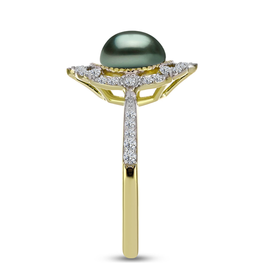 Anillo de Plata Bañada en Oro con Perla de río Tahiti verde ilusión y Topacio Blanco 4 