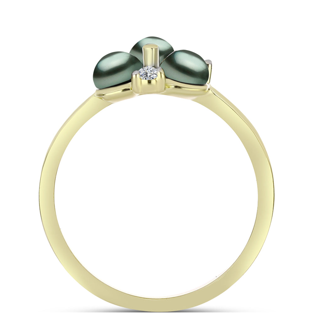 Anillo de Plata Bañada en Oro con Perla de río Tahiti verde ilusión y Topacio Blanco