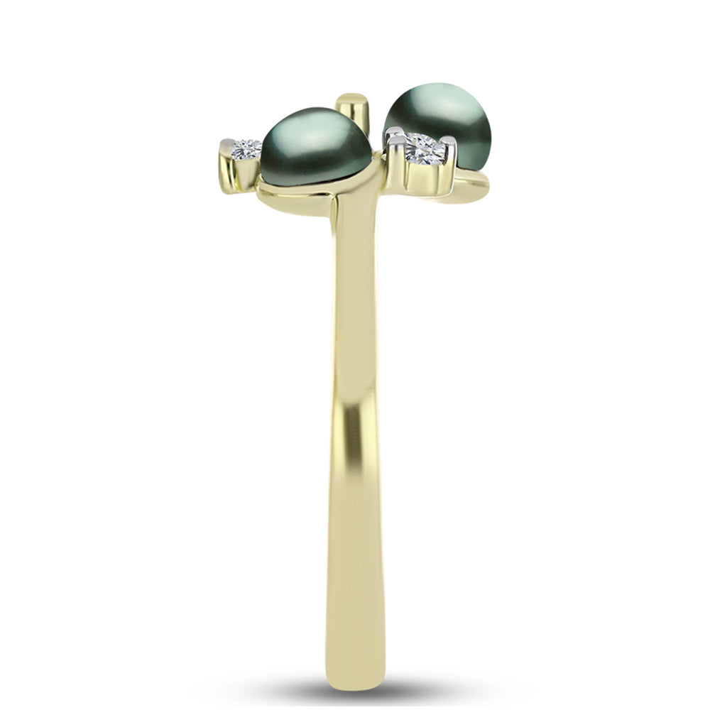 Anillo de Plata Bañada en Oro con Perla de río Tahiti verde ilusión y Topacio Blanco 4 