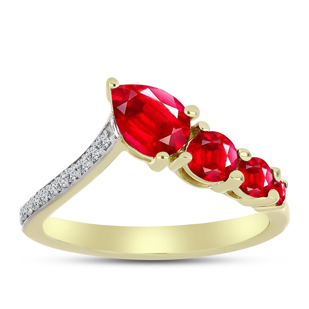 Anillo de Plata Bañada en Oro con Ágata Roja y Topacio Blanco 3 