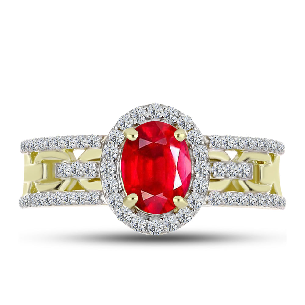 Anillo de Plata Bañada en Oro con Ágata Roja y Topacio Blanco