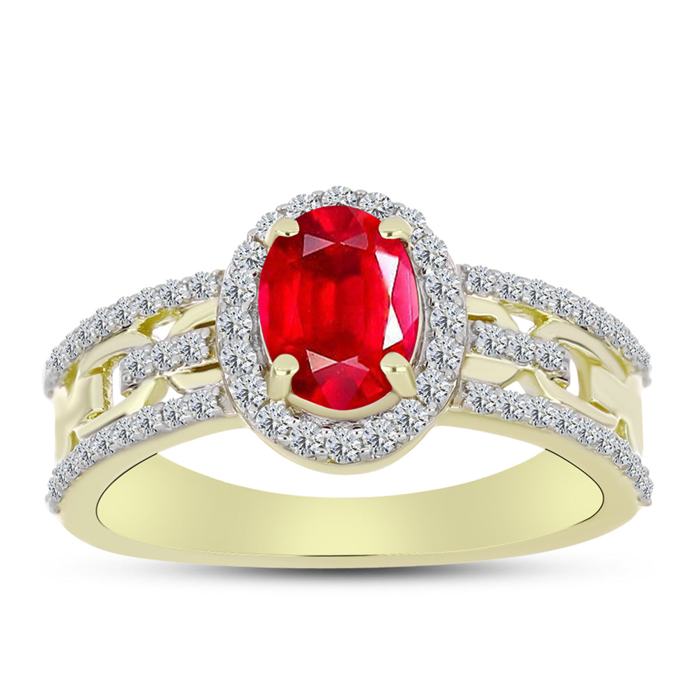 Anillo de Plata Bañada en Oro con Ágata Roja y Topacio Blanco 3 