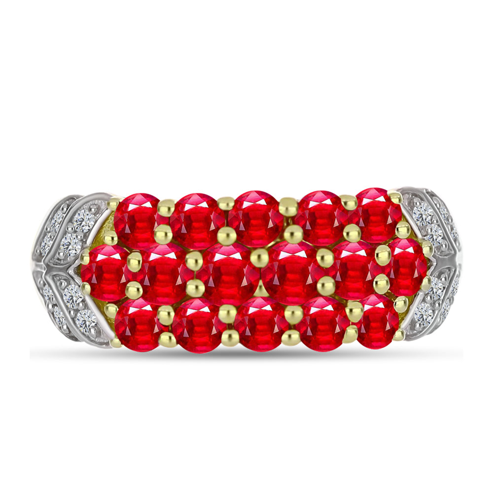 Anillo de Plata Bañada en Oro con Ágata Roja y Topacio Blanco