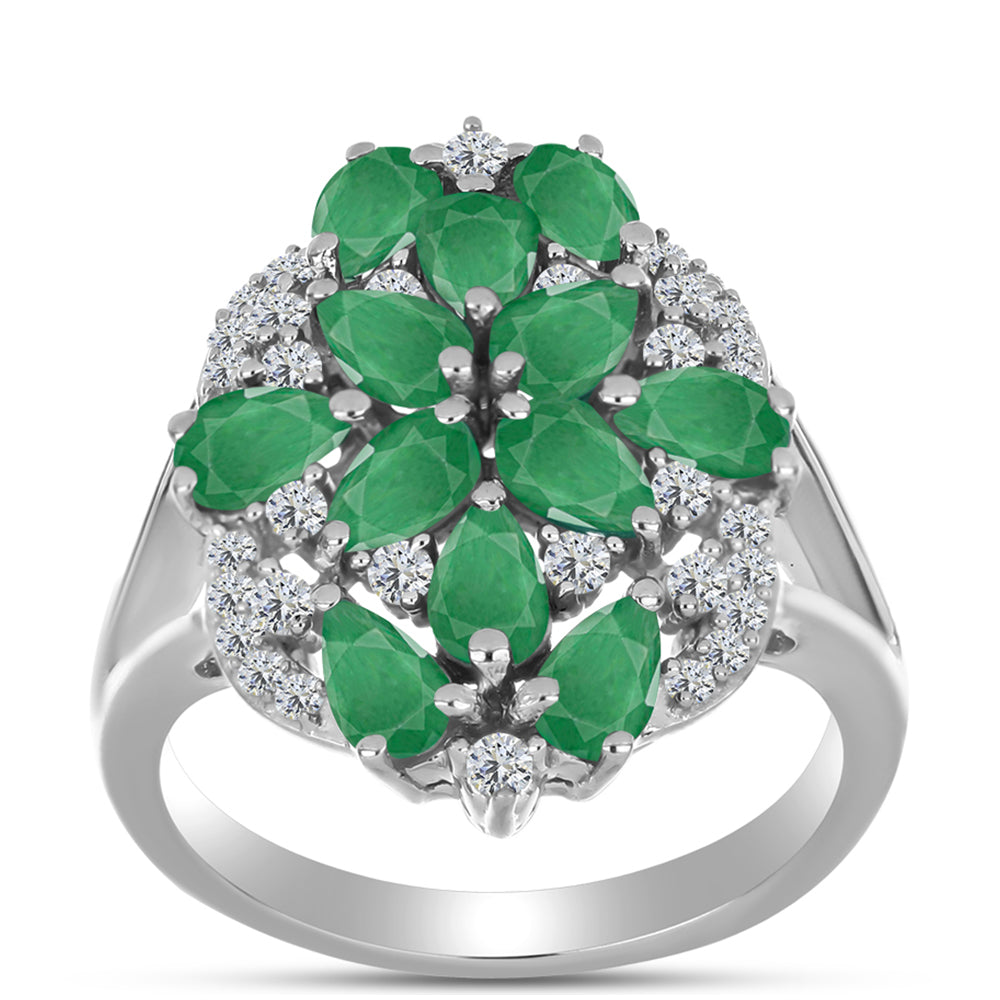 Anillo de Plata con Esmeralda de Brasil y Topacio Blanco 3 