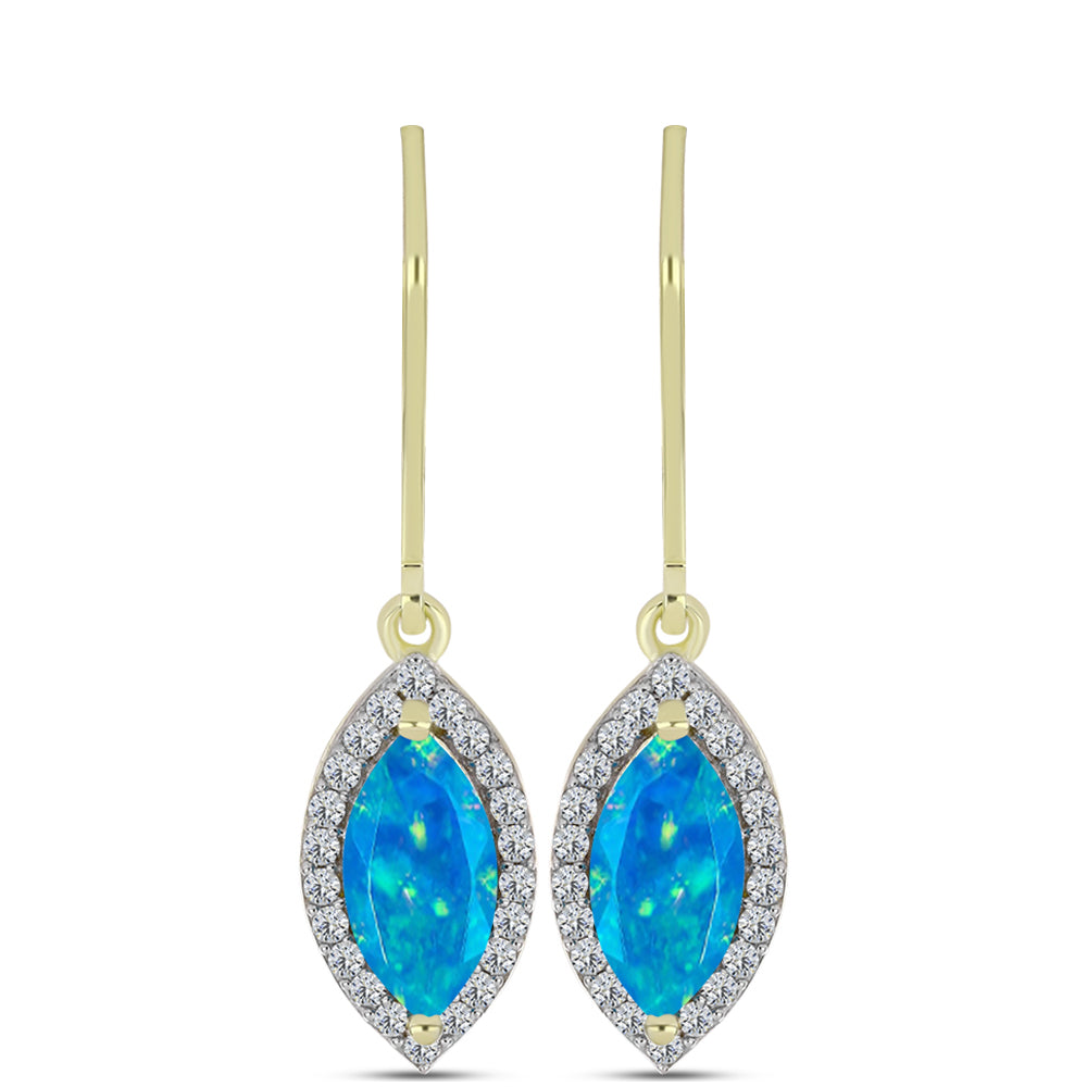 Pendientes de Plata Bañada en Oro con Ópalo Azul Paraiba de Etiopía y Topacio Blanco 1 