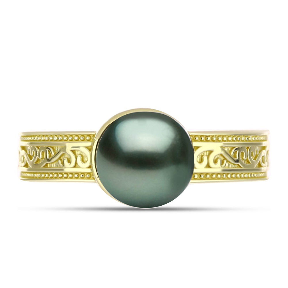 Anillo de Plata Bañada en Oro con Perla de río Tahiti verde ilusión 1 