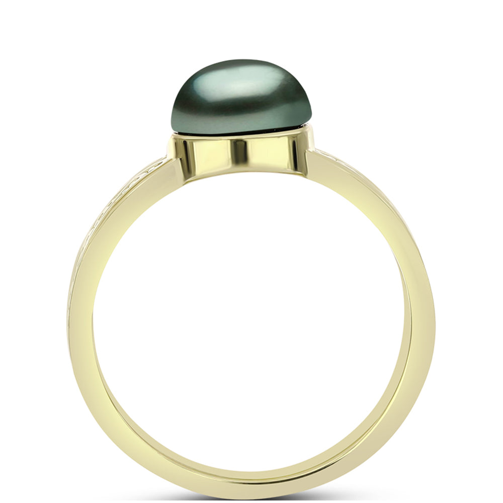 Anillo de Plata Bañada en Oro con Perla de río Tahiti verde ilusión 2 