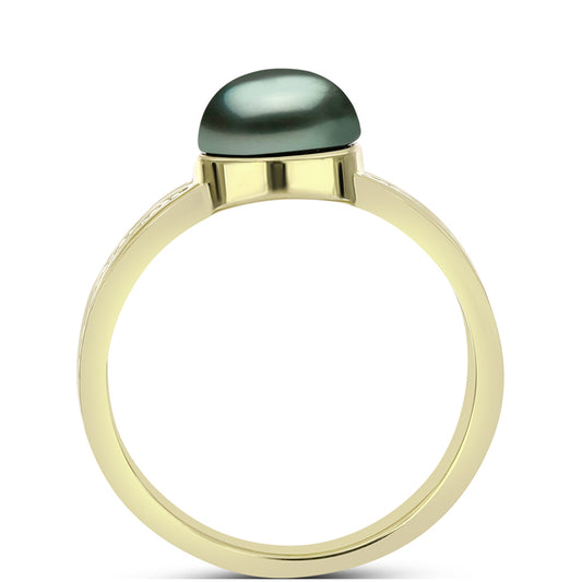 Anillo de Plata Bañada en Oro con Perla de río Tahiti verde ilusión