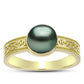 Anillo de Plata Bañada en Oro con Perla de río Tahiti verde ilusión