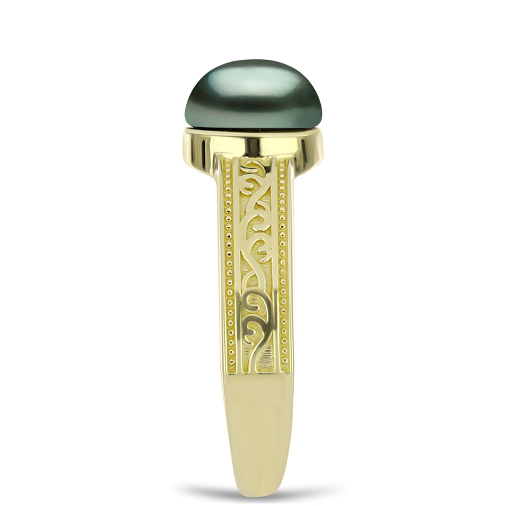 Anillo de Plata Bañada en Oro con Perla de río Tahiti verde ilusión
