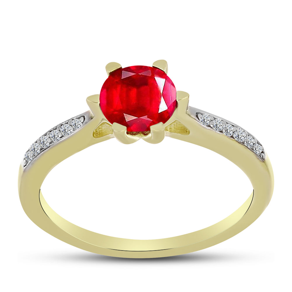 Anillo de Plata Bañada en Oro con Ágata Roja y Topacio Blanco 3 