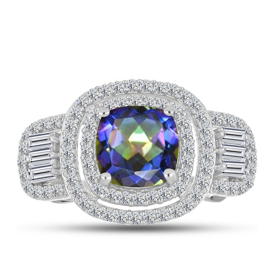 Anillo de Plata con Topacio Místico y Zircón Blanco