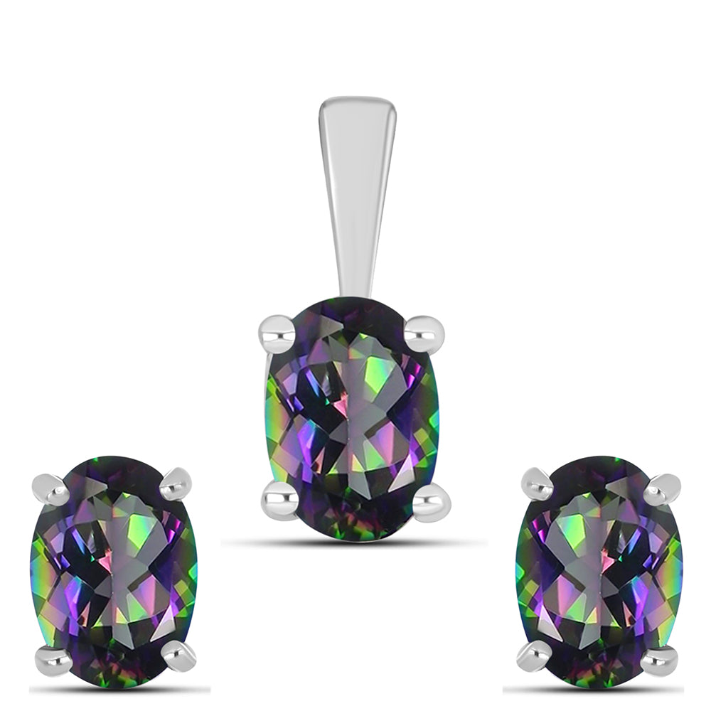 Conjunto de Plata con Topacio Místico ( Pendientes +Colgante )