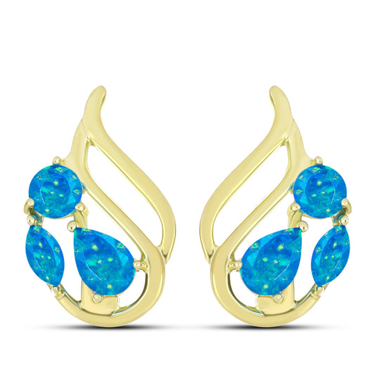 Pendientes de Plata Bañada en Oro con Ópalo Azul Paraiba de Etiopía