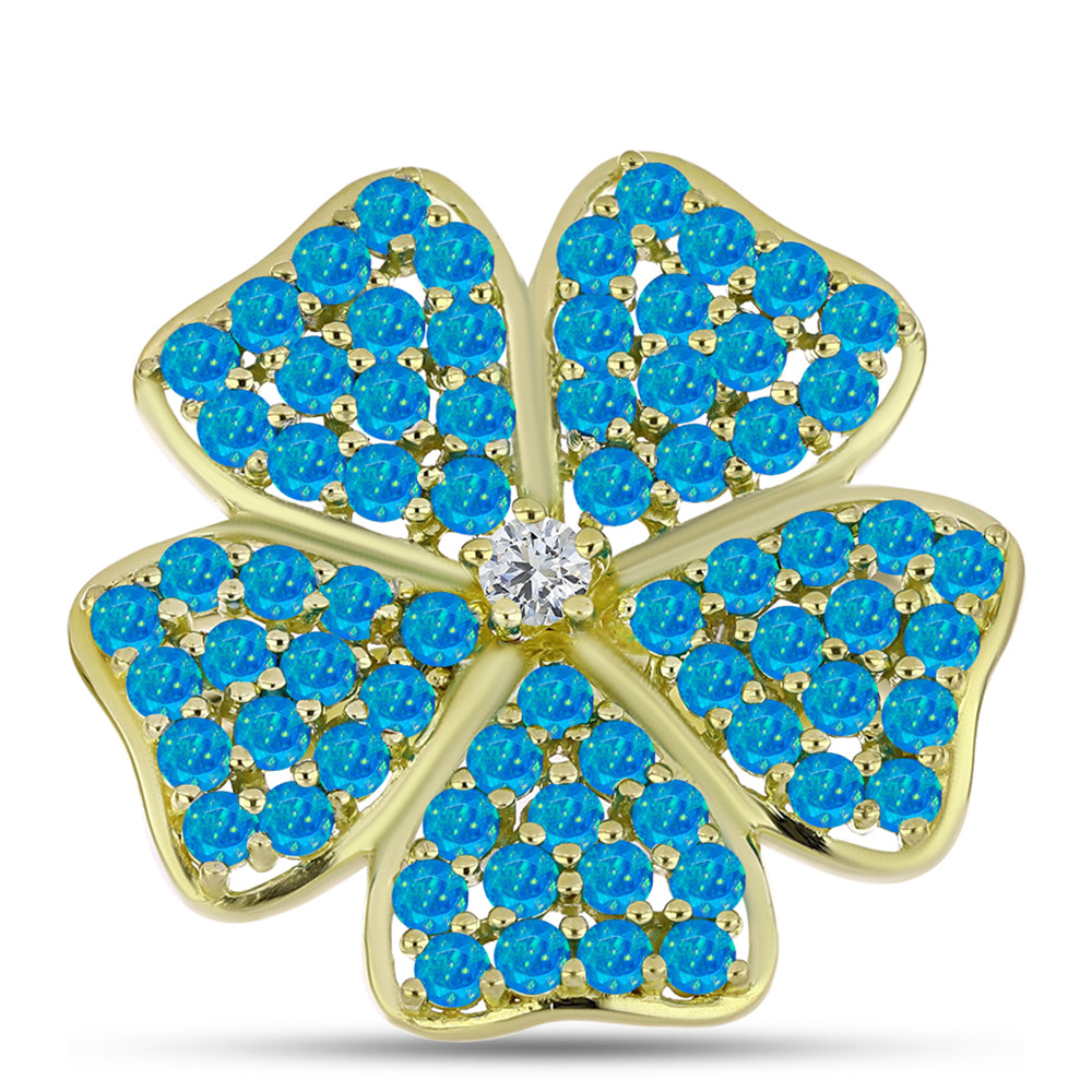 Anillo de Plata Bañada en Oro con Ópalo Azul Paraiba de Etiopía y Topacio Blanco 1 