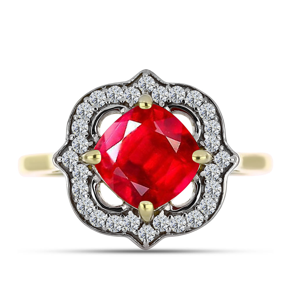 Anillo de Plata Bañada en Oro con Ágata Roja y Topacio Blanco 1 
