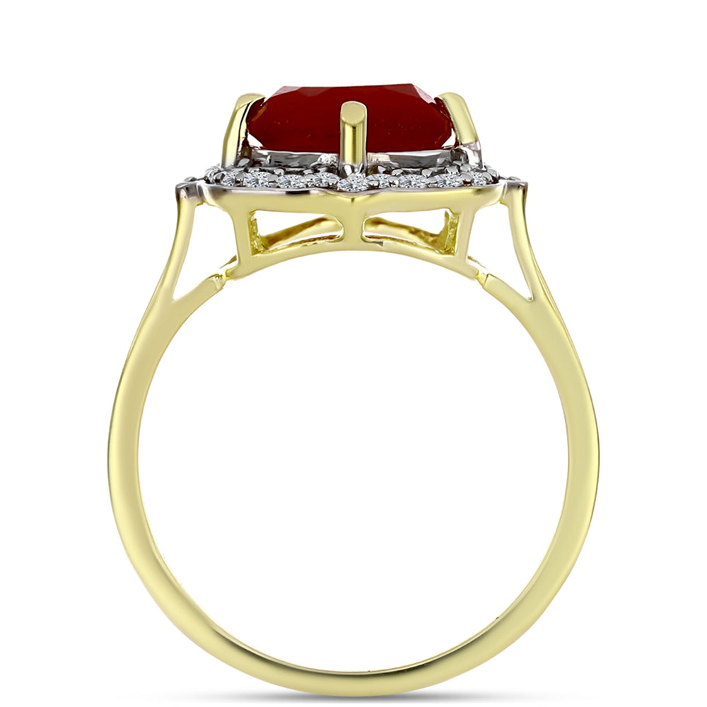 Anillo de Plata Bañada en Oro con Ágata Roja y Topacio Blanco