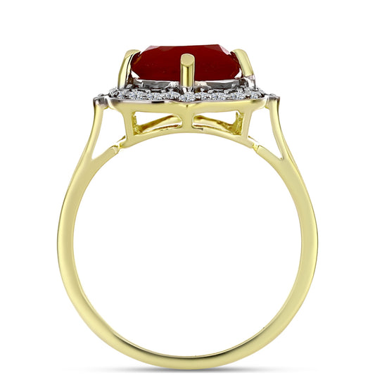 Anillo de Plata Bañada en Oro con Ágata Roja y Topacio Blanco