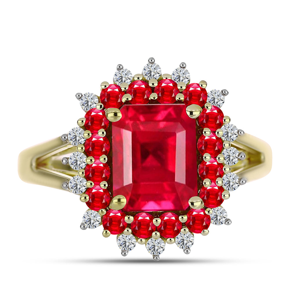 Anillo de Plata Bañada en Oro con Ágata Roja y Topacio Blanco