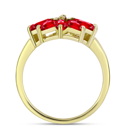 Anillo de Plata Bañada en Oro con Ágata Roja