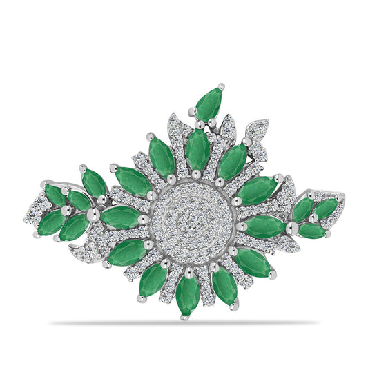 Broche de Plata con Esmeralda de Brasil y Topacio Blanco