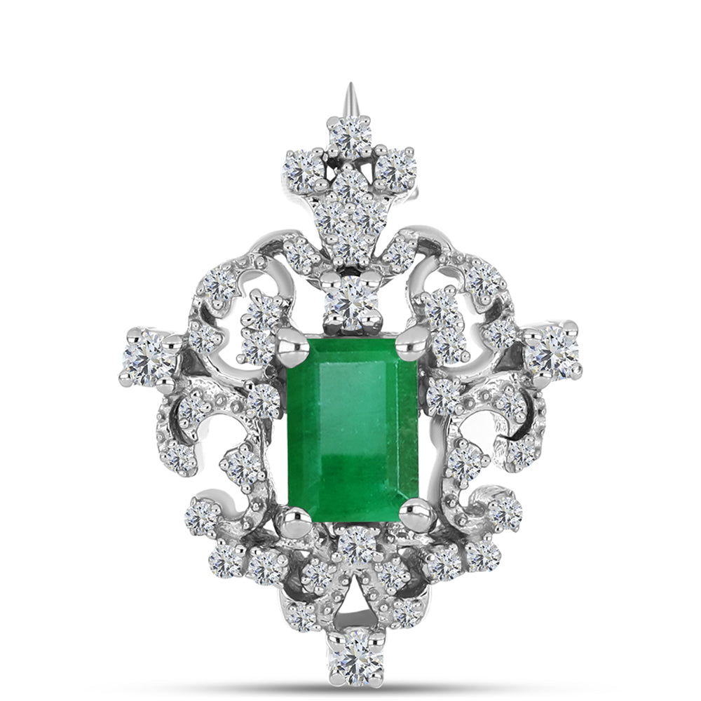 Broche de Plata con Esmeralda de Brasil y Topacio Blanco 1 