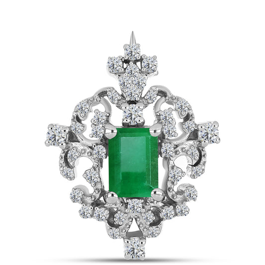 Broche de Plata con Esmeralda de Brasil y Topacio Blanco