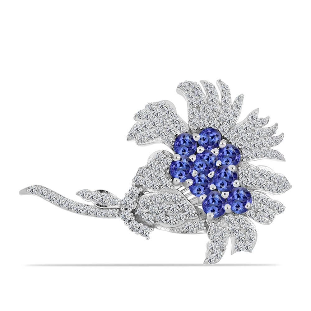 Broche de Plata con Tanzanita y Topacio Blanco