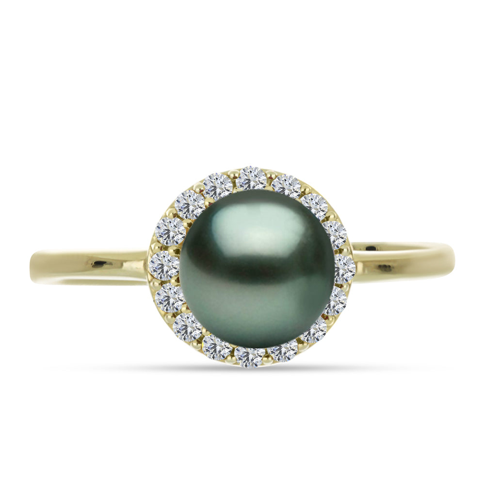 Anillo de Plata Bañada en Oro con Perla de río Tahiti verde ilusión y Topacio Blanco 1 