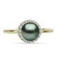 Anillo de Plata Bañada en Oro con Perla de río Tahiti verde ilusión y Topacio Blanco