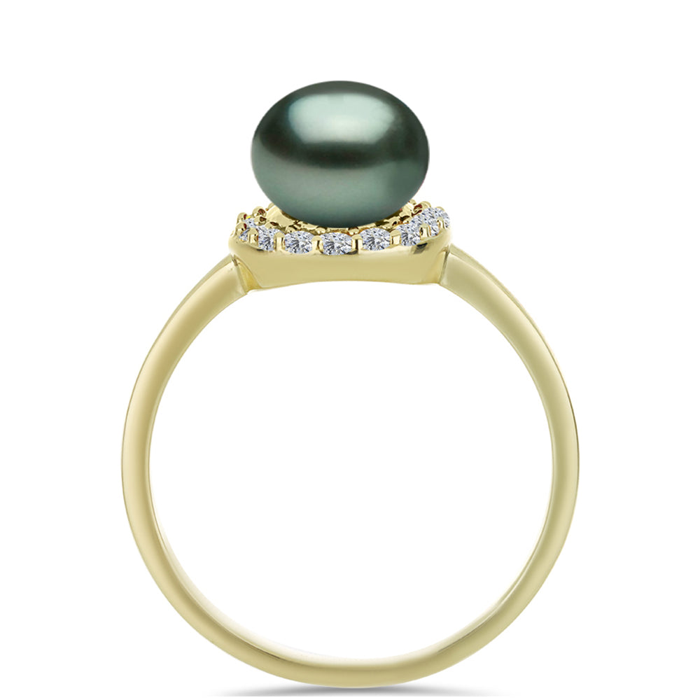 Anillo de Plata Bañada en Oro con Perla de río Tahiti verde ilusión y Topacio Blanco