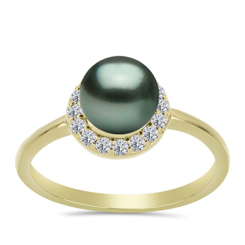 Anillo de Plata Bañada en Oro con Perla de río Tahiti verde ilusión y Topacio Blanco 3 
