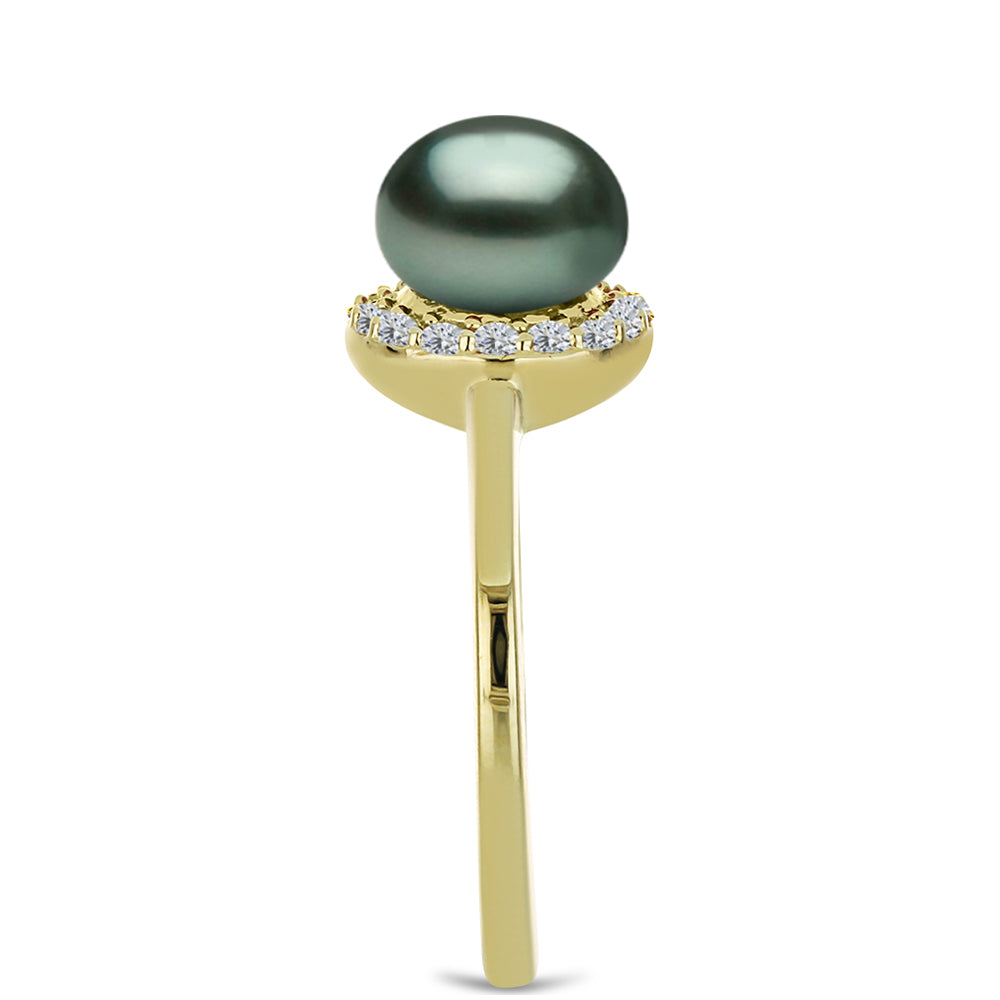 Anillo de Plata Bañada en Oro con Perla de río Tahiti verde ilusión y Topacio Blanco 4 