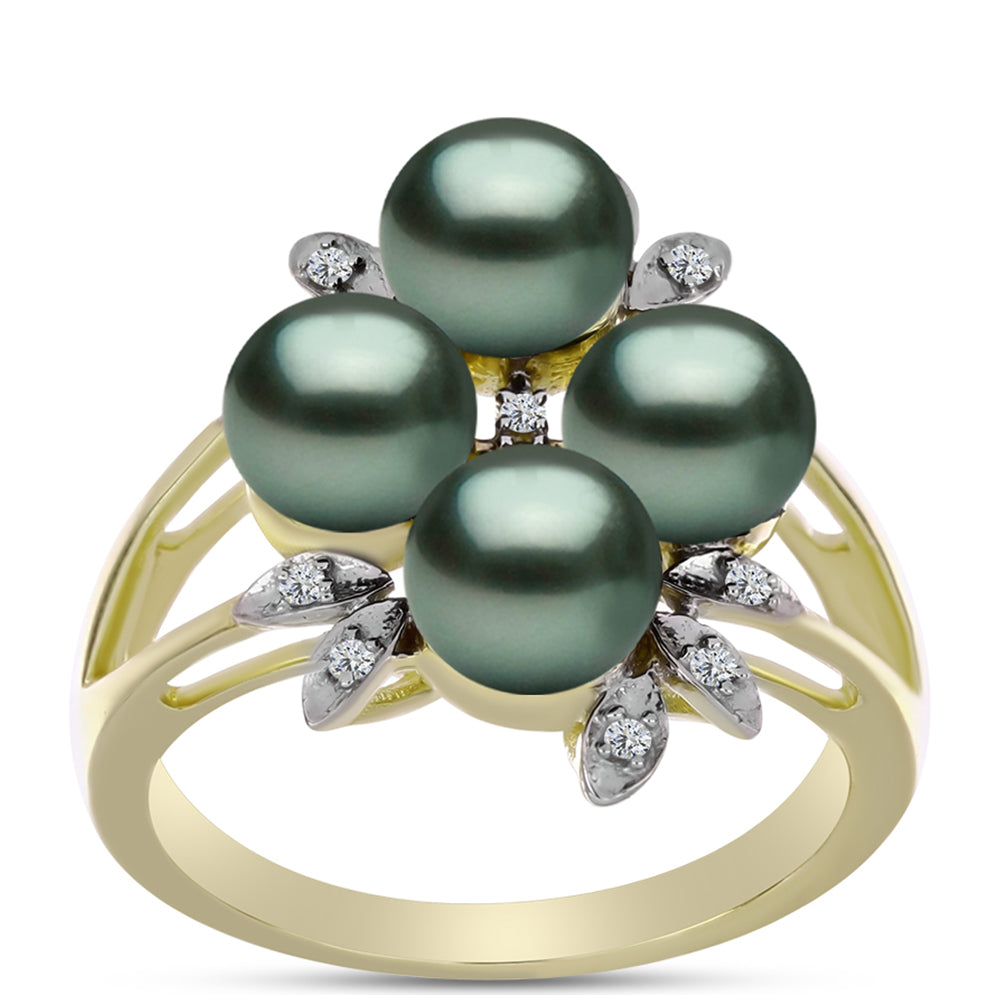 Anillo de Plata Bañada en Oro con Perla de río Tahiti verde ilusión y Topacio Blanco 3 
