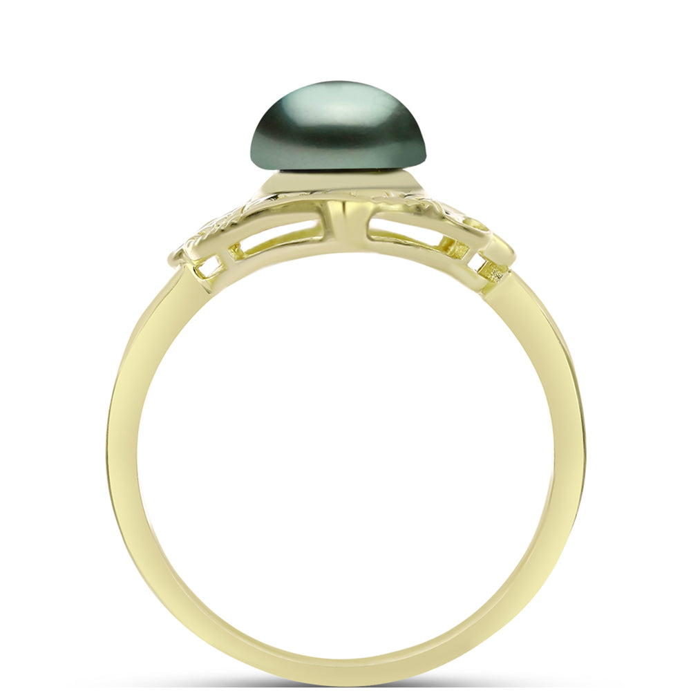 Anillo de Plata Bañada en Oro con Perla de río Tahiti verde ilusión