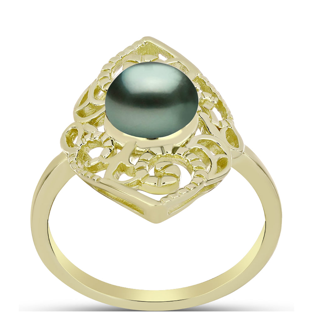 Anillo de Plata Bañada en Oro con Perla de río Tahiti verde ilusión 3 
