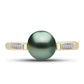 Anillo de Plata Bañada en Oro con Perla de río Tahiti verde ilusión y Topacio Blanco
