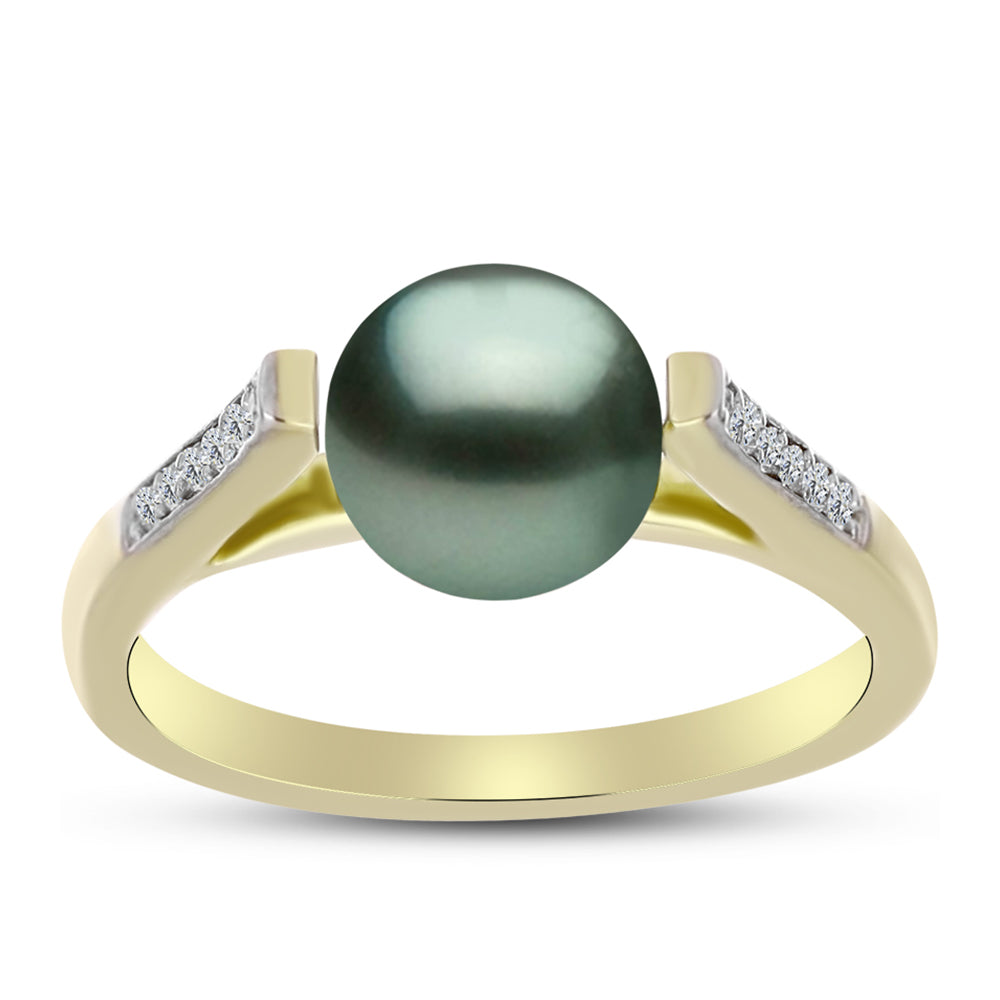 Anillo de Plata Bañada en Oro con Perla de río Tahiti verde ilusión y Topacio Blanco 3 