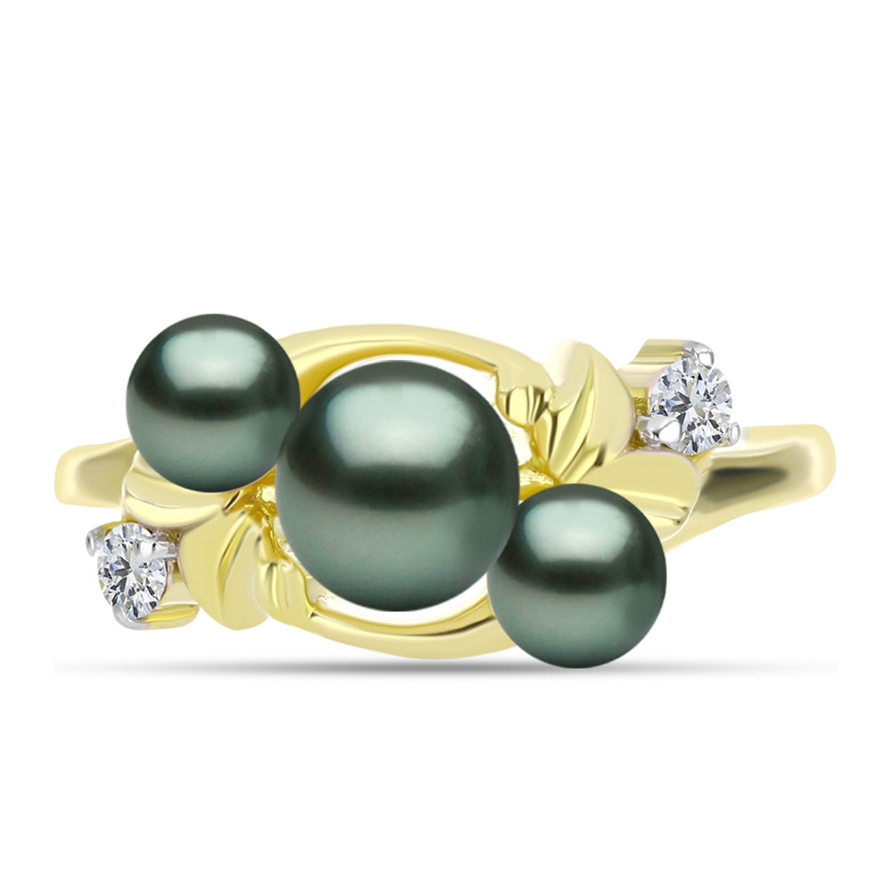 Anillo de Plata Bañada en Oro con Perla de río Tahiti verde ilusión y Topacio Blanco 1 